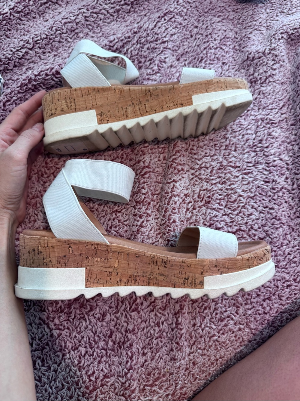 Steve Madden White Cork Platform Sandals with Elastic Straps
